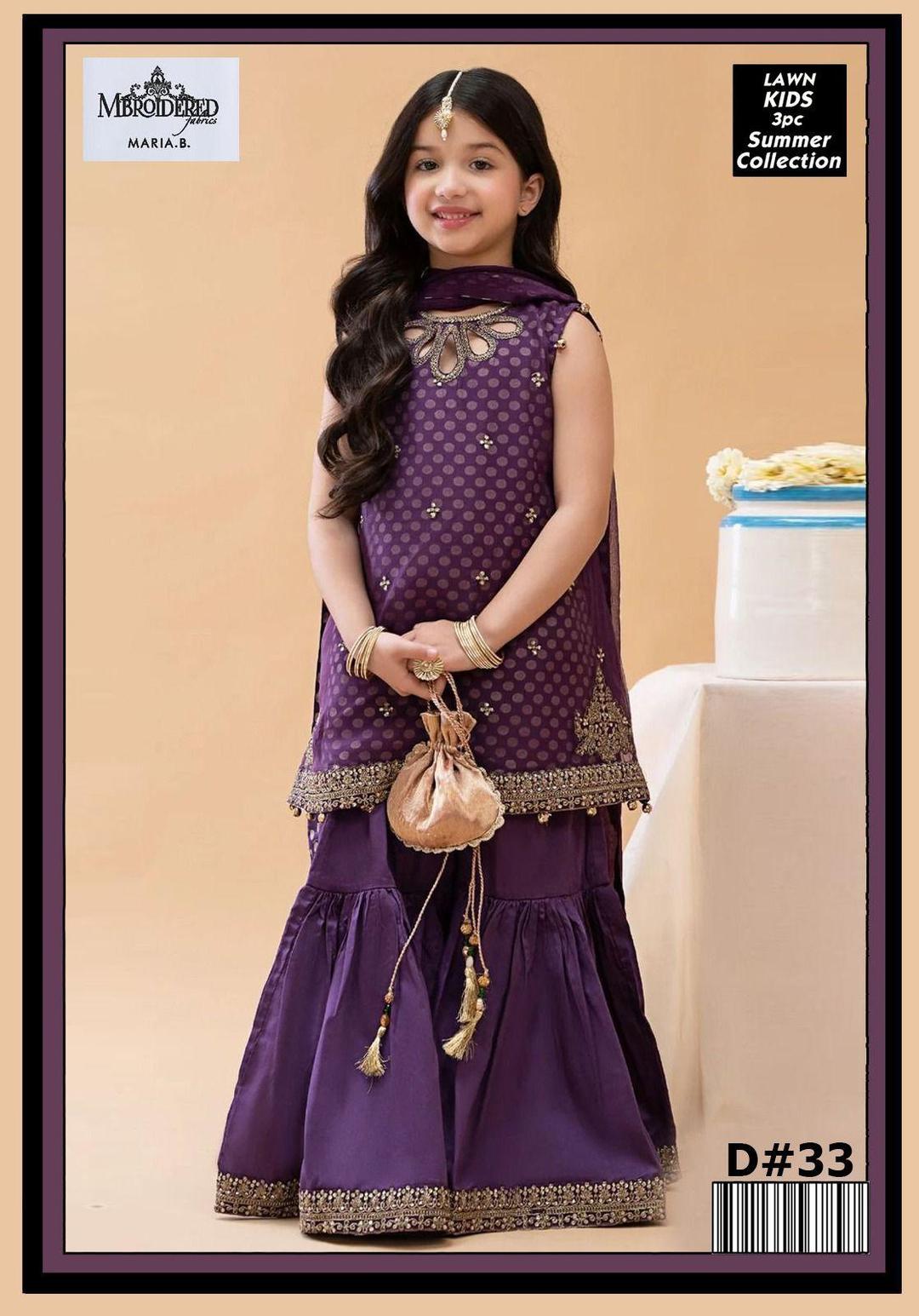 Chaming 3Pcs Girl's Embroidered Lawn Suit in Purpie