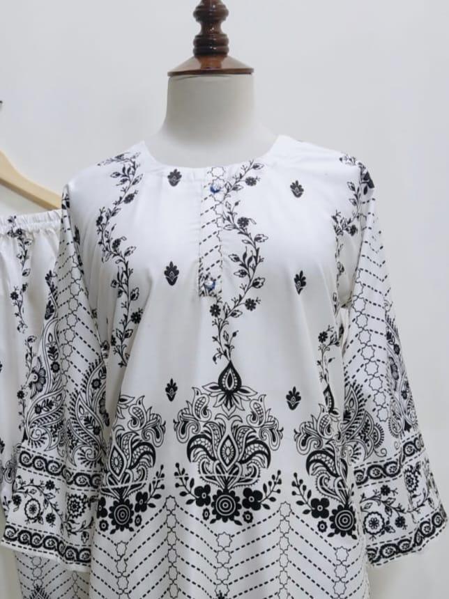 2 Pcs Women's Stitched Law Printed  Suit
