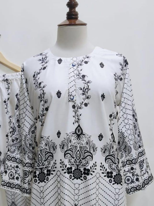 2 Pcs Women's Stitched Law Printed  Suit