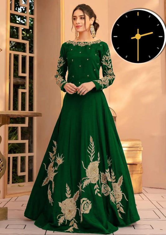 Elegant Embroiderd Green Maxi Dress-1 Pc Women's Stitched