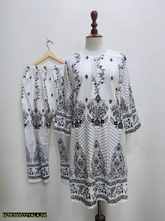 2 Pcs Women's Stitched Law Printed  Suit
