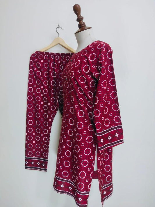 2 Pcs Women's Stitched Lawn Printed Suit