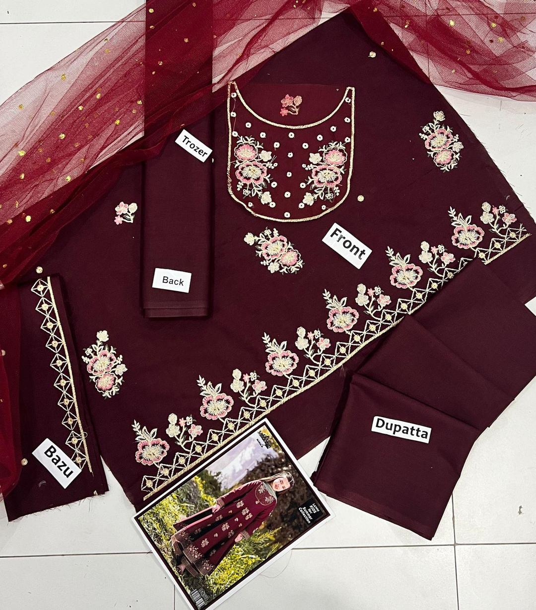 3 Pcs Girl's Lawn  Embroidered Unstitched Suit