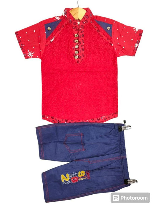 Boy's Cotton Printed Shirt And Shorts Set