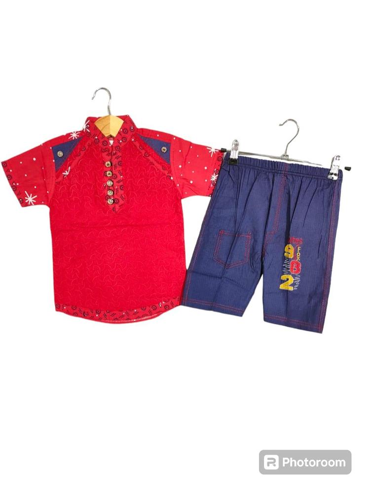 Boy's Cotton Printed Shirt And Shorts Set